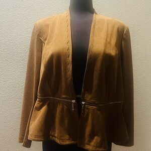 Chico's Tan Peplum Blazer with Scallop Trim